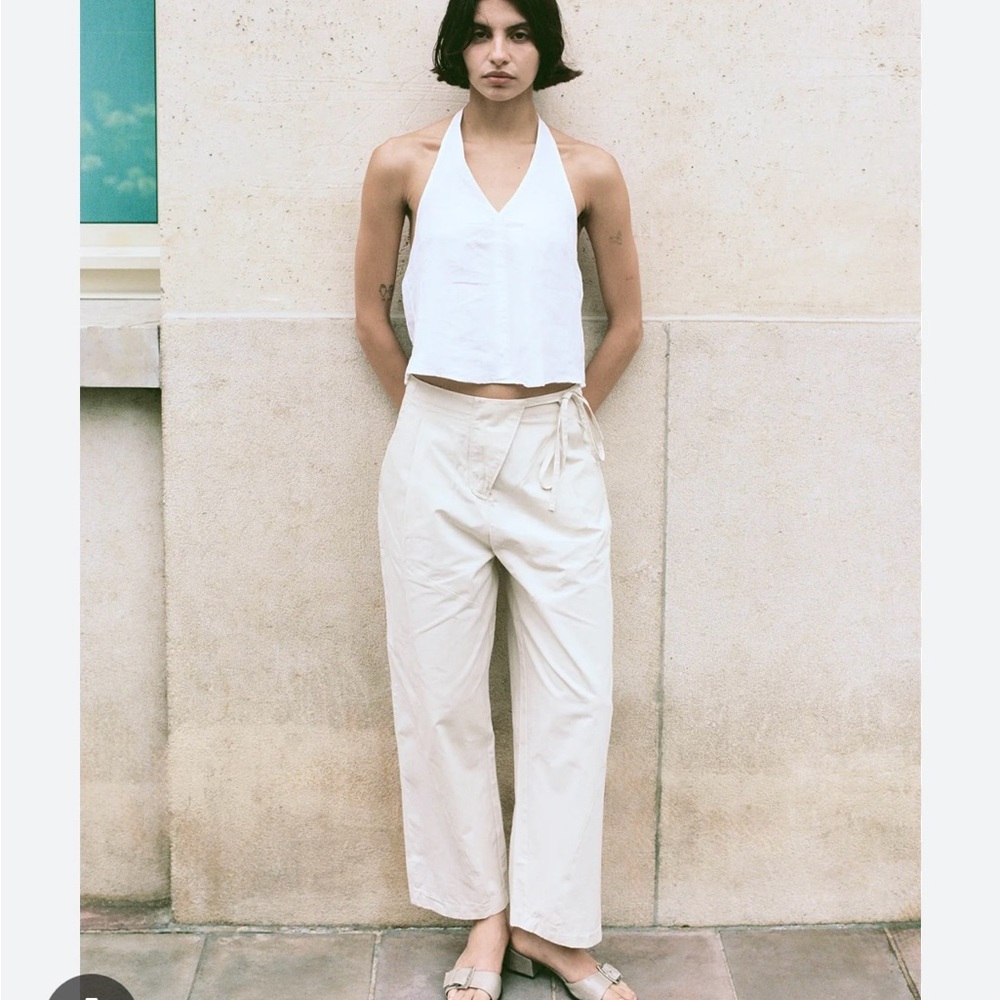 ISO size Small or Medium Cream Wide-Leg Trousers with High Waist